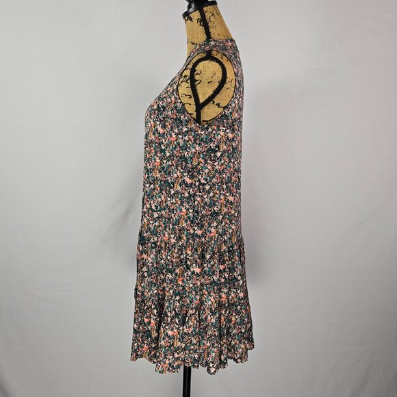 Nine West Sleeveless Floral Dress S Black Pink Green 100% Rayon Ruffle Hem Boho - Picture 2 of 9